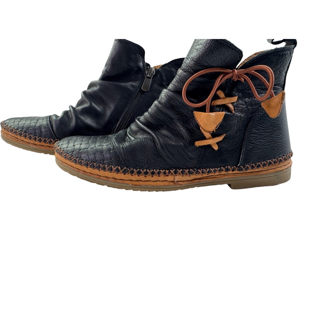 Spring Step Pomeroy Black Leather Woven Toe Ankle Boots Shoes 36 Womens